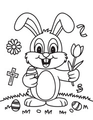 Easter Coloring page, Easter egg Coloring Page, Easter Holiday coloring page, easter bunny coloring page. bunny line art, black and white image
