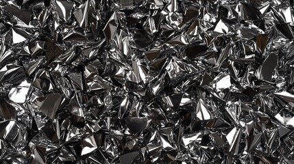Abstract Black Shiny Foil Texture Background- Crumpled Metallic Surface