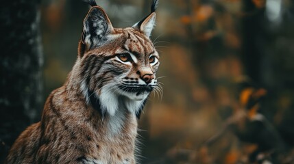 Fototapeta premium close up of a lynx with fall background