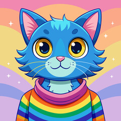 Whimsical Cat Portrait &ndash; Colorful Rainbow Sweater, Cute Cartoon Cat Design