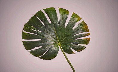 Leaf of a plant is shown in the image. The leaf is green and has a brown spot on it