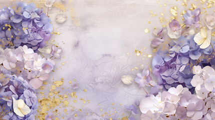Obraz premium Delicate hydrangea flowers painted in soft pastel tones with gold accents 