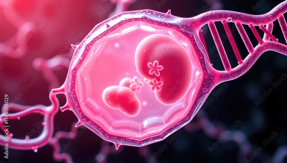 Poster microscopic view of cellular division and dna