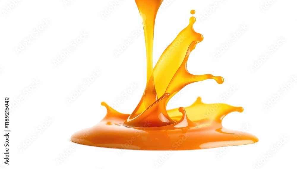 Poster golden liquid splashing and flowing dynamic and delicious