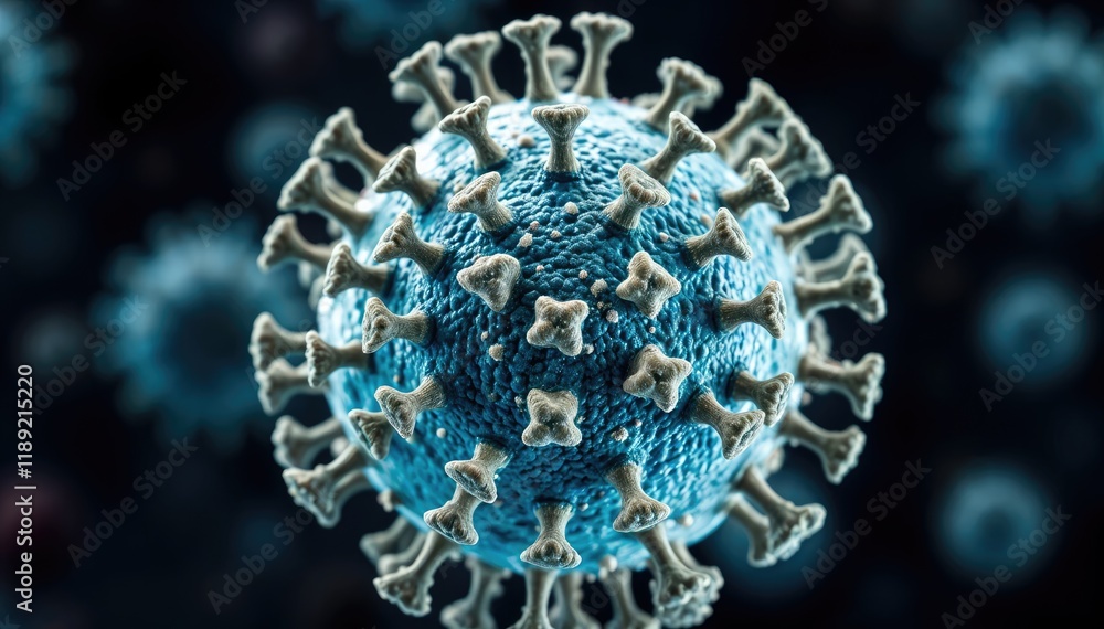 Poster Microscopic view of HMPV virus particle 3D render