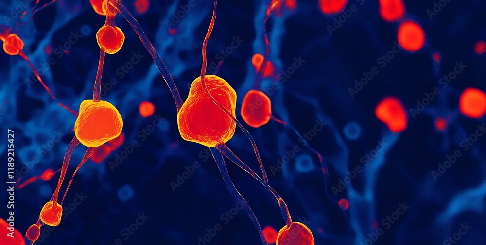 Poster microscopic view of neuron network synapses and dendrites scientific background
