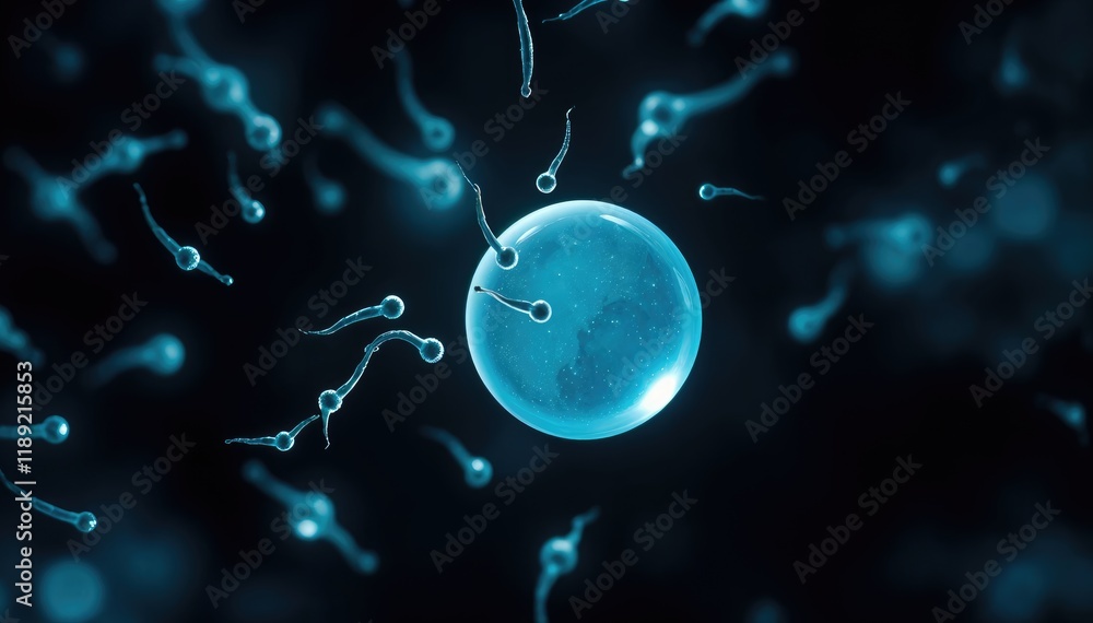 Poster sperm cells surrounding ovum microscopic view of fertilization