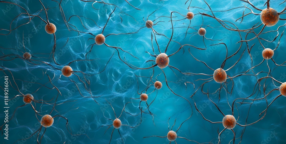Poster microscopic neural network intricate neuron connections and synapses