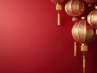 Festive Red Gold Chinese Lanterns Asian New Year Celebration