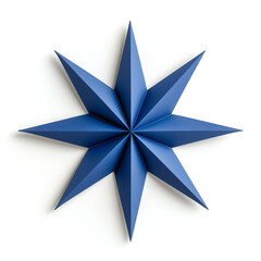 Obraz premium Blue geometric star shape with points, white isolated background.