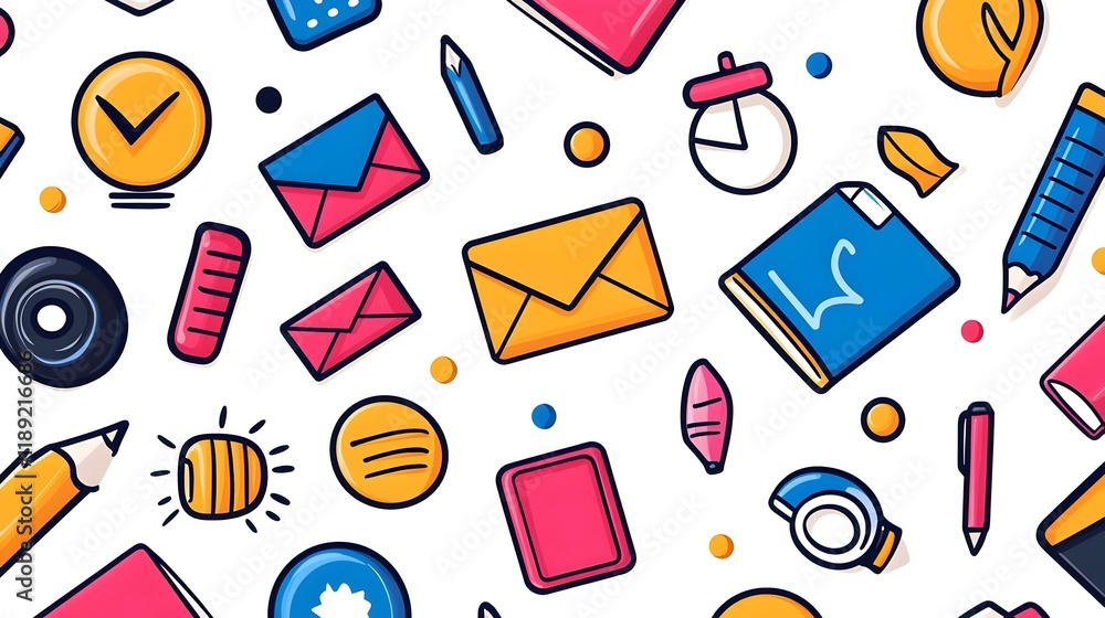 Poster online learning icons pattern, a vibrant design showcasing various symbols representing digital educ