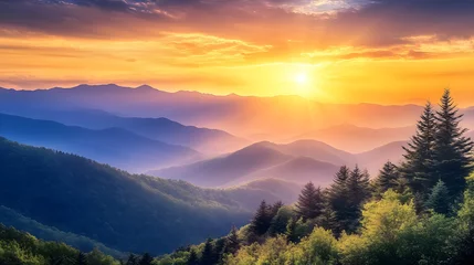 Selbstklebende Fototapeten Smoky mountain sunset © mahamad