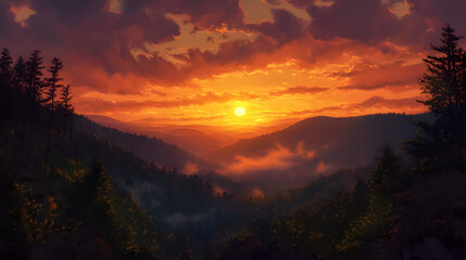 Obraz premium Smoky mountain sunset