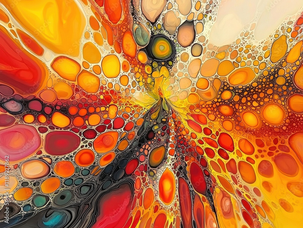 Poster dynamic fluid art creation contemporary studio abstract design colorful environment close-up perspec