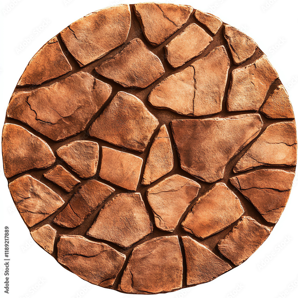 Poster circular stone pattern with natural textures on a white isolated background.