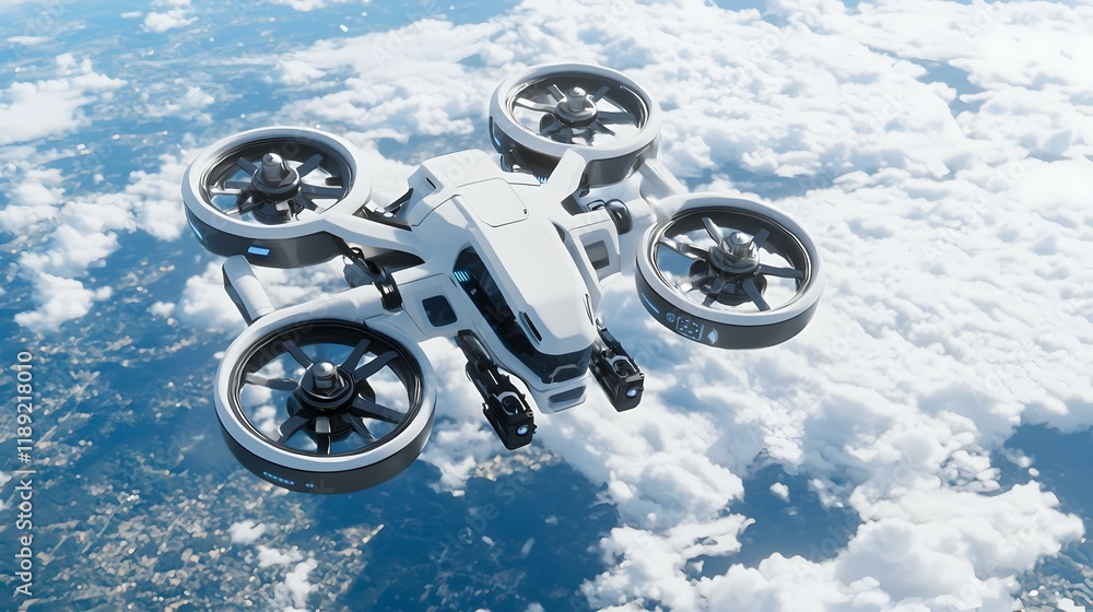 Poster futuristic e-commerce delivery concept, showcasing advanced delivery drones and automated systems in