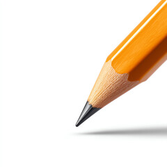 Close-up of a sharpened yellow pencil on a white isolated background.