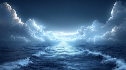 Fototapeta premium The sky is filled with clouds and the ocean is calm