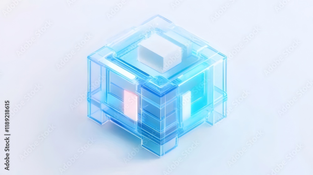 Poster abstract glass cube with inner structures.