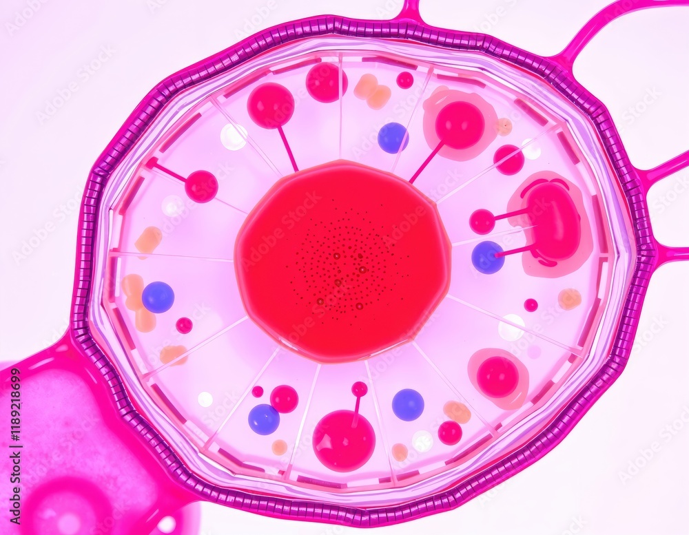 Poster abstract cellular structure vibrant pink and red hues