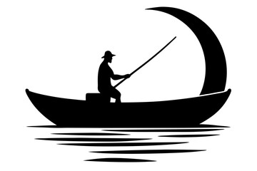 Fototapeta premium silhouette of a fisherman in a boat