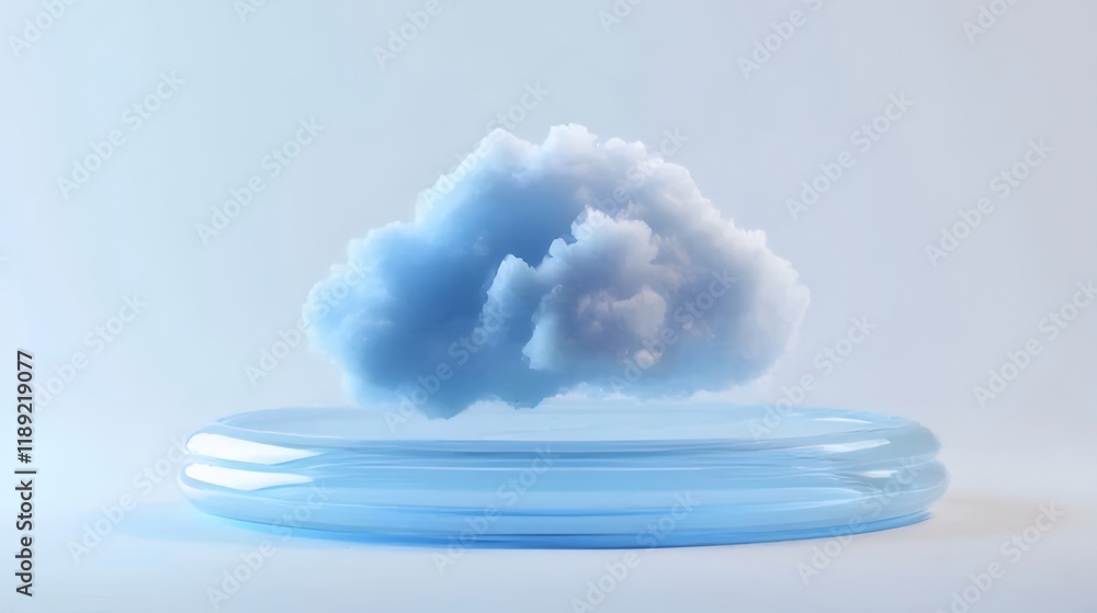 Poster cloud hovering over a transparent platform.