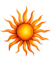 Colorful sun illustration with vibrant rays, white isolated background.