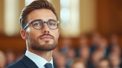 Obraz premium Confident Businessman with Glasses in Professional Environment