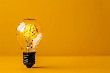 Innovative Concept of a Brain Inside a Light Bulb - Representing Ideas and Creativity
