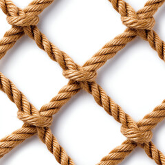 Detailed close-up of textured rope netting on a white isolate background.