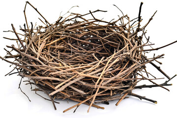 Obraz premium An empty bird's nest isolated on a transparent background. 