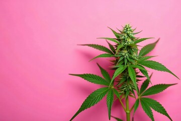 Hemp plant details on bright pink background with stems, pink, cannabis, nature
