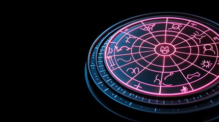 Obraz premium Glowing Zodiac Astrology Wheel on Dark Background with Symbols