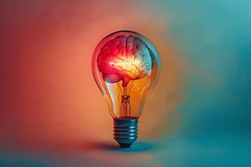 Innovative Concept of a Brain Inside a Light Bulb - Representing Ideas and Creativity