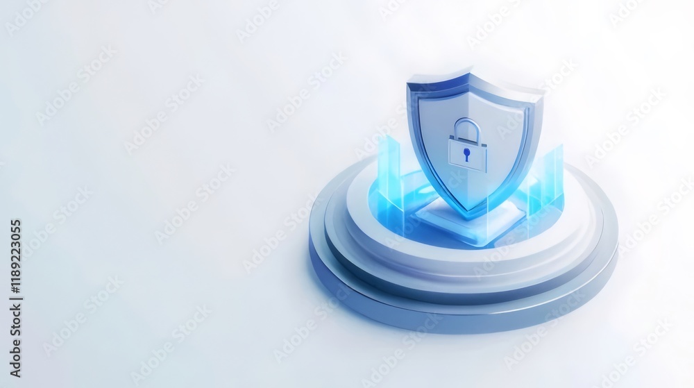Aufkleber cyber security shield with padlock icon on platform.