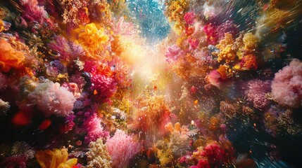 Fototapeta premium A vibrant underwater scene filled with colorful coral and marine life, evoking a sense of wonder.
