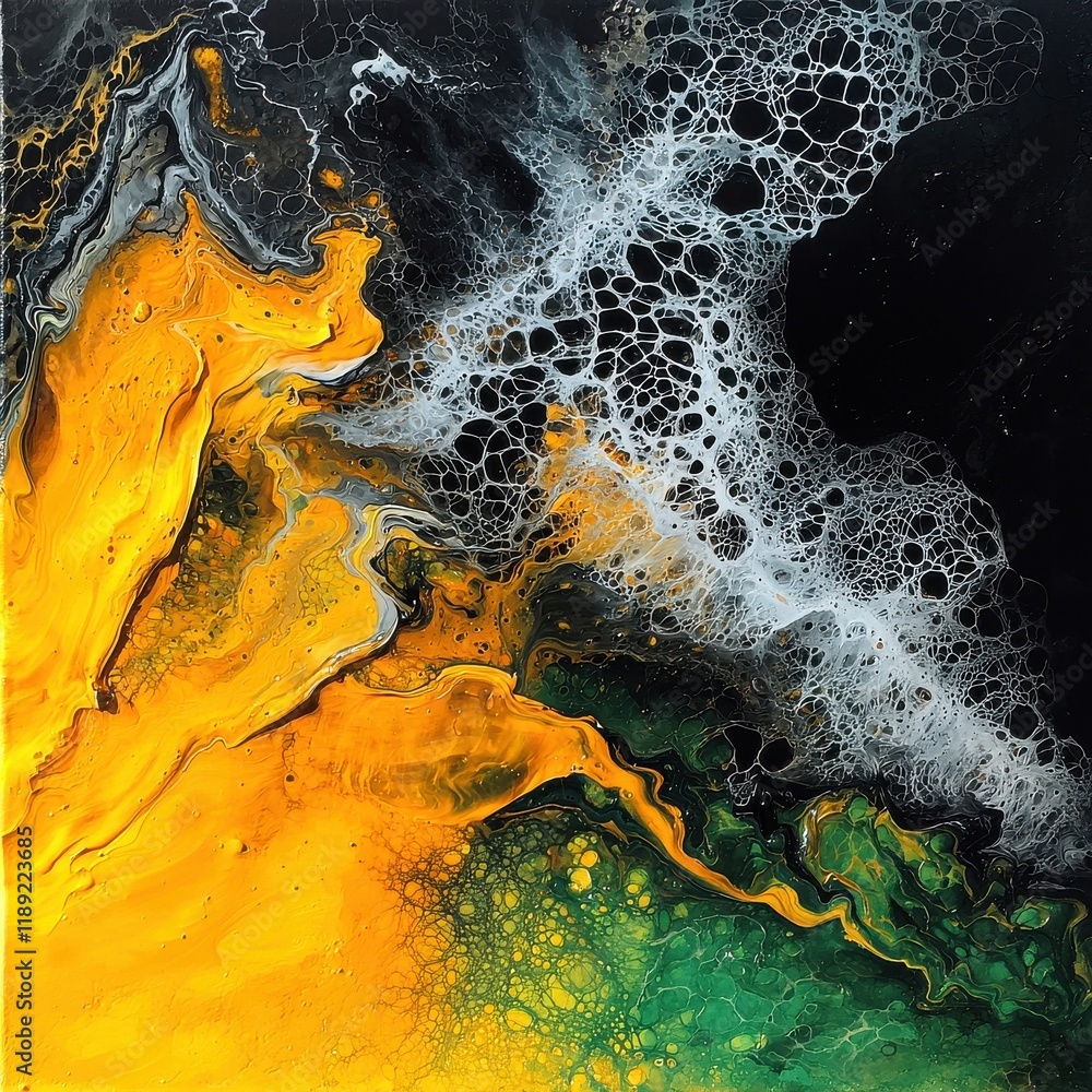 Poster Dynamic fluid abstract art contemporary gallery visual artwork studio environment close-up view organic patterns