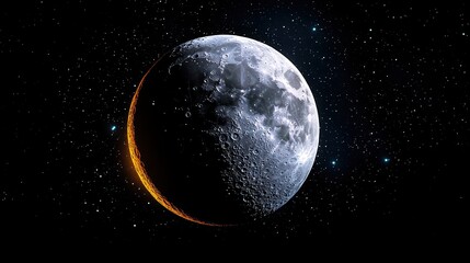 Obraz premium Stunning Crescent Moon Surrounded by Twinkling Stars in Night Sky