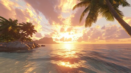 Breathtaking crimson sunset over tropical island ocean view nature peaceful environment