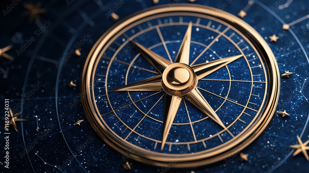 Poster elegant compass design on celestial background with stars