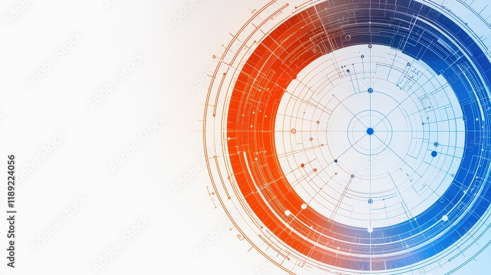 Poster abstract circular design with blue and orange gradient elements