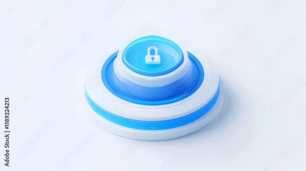 Poster 3d render of a blue security lock button.