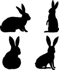 Fototapeta premium Rabbit Silhouette Vector illustration. Hand drawn hare, bunny. Linear Drawing of animal for design in cartoon style. Outline Sketch of mammal for icon, logo. Black etching of character design element.