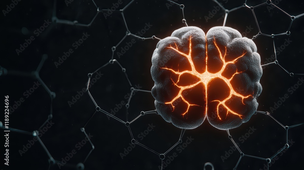 Poster electric brain concept surrounded by molecular structures and networks