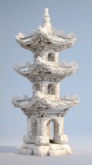 Fototapeta premium Intricate ancient stone pagoda chinese landscape 3d model architectural environment side view cultural heritage