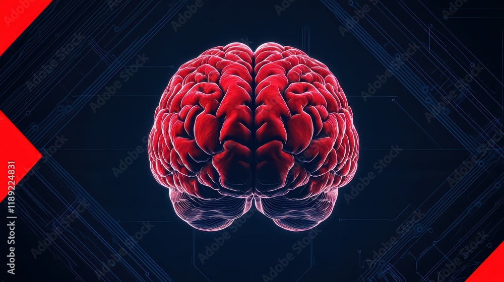 Aufkleber abstract red brain illustration with circuit background elements