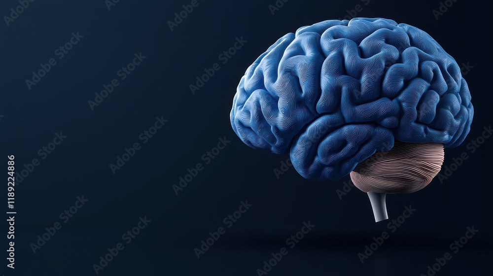 Poster realistic 3d render of a human brain isolated on dark background