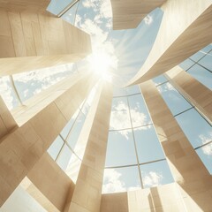 Obraz premium Modern architectural marvels urban highrise structures interior design bright sky aesthetic viewpoint contemporary concepts