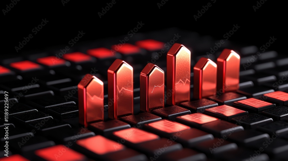 Poster red 3d graph representing data trends on digital interface