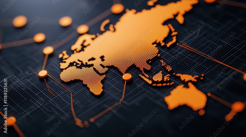 Poster abstract global map with orange details on dark background